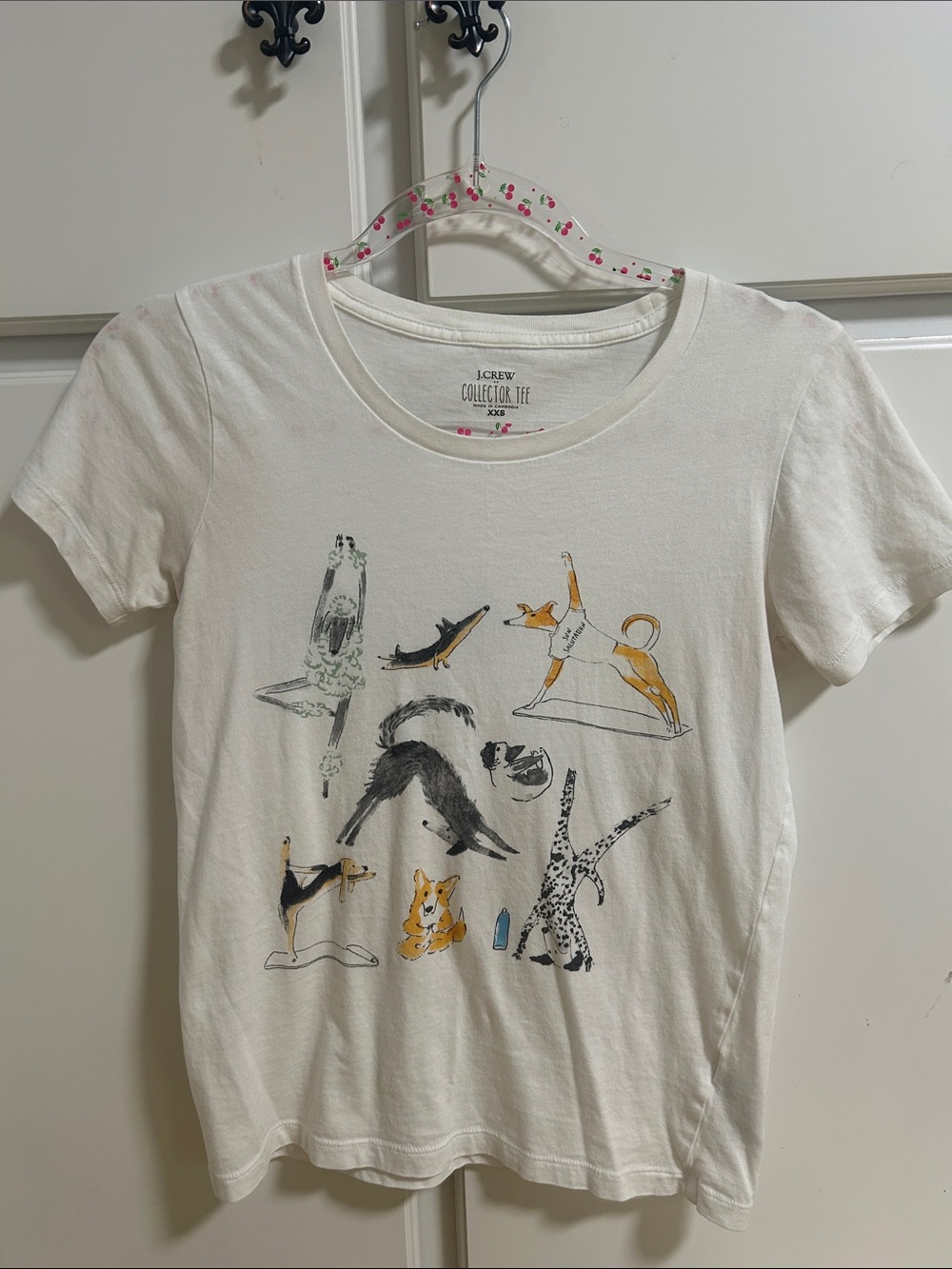 J. Crew Collector Cotton Tee with Multicolor Yoga Dog Print XXS
